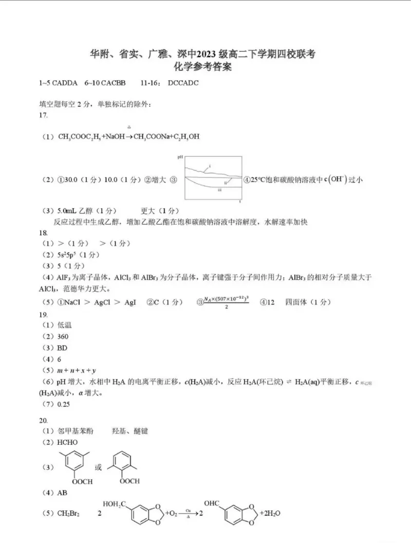 化学试题卷答案_全国高考模拟卷_2026年2月_260205广东省华附、省实、广雅、深中2026届高三四校联考1月期末