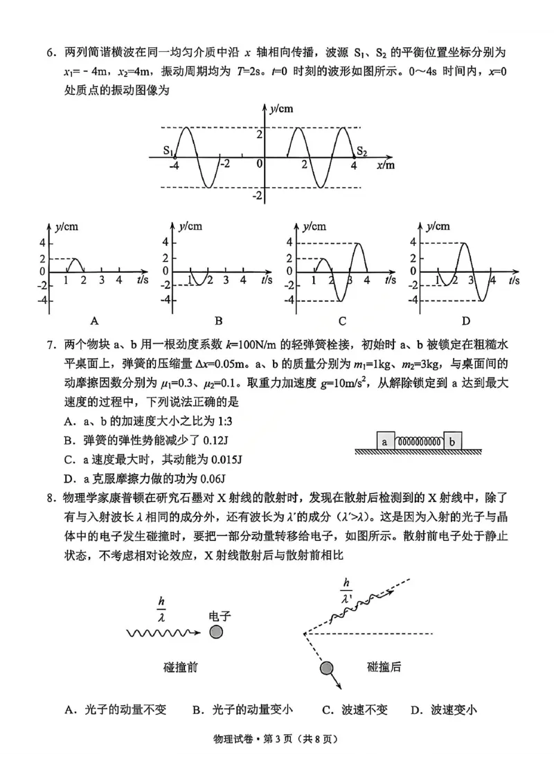 2026昆明市高三市统测三诊一模物理试卷_全国高考模拟卷_2026年2月_260204云南省昆明市2026届高三摸底诊断测试_云南省昆明市2026届高三摸底诊断测试物理
