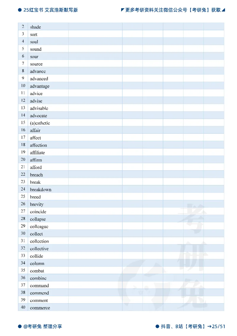 2025考研红宝书默写本-必考词_27考研真题_考研英语一、二真题+解析（1994-2026）_考研词汇默写本合集_红宝书默写本
