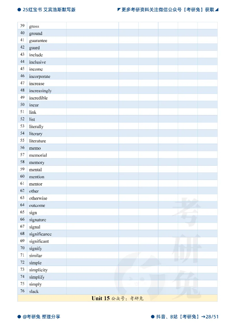 2025考研红宝书默写本-必考词_27考研真题_考研英语一、二真题+解析（1994-2026）_考研词汇默写本合集_红宝书默写本