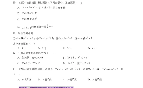 第02讲常用逻辑用语（五大题型）（练习）（原卷版）_2025年新高考资料_一轮复习_2025年高考数学一轮复习讲练测（新教材新高考，含2024高考真题）_第一章集合与常用逻辑用语、不等式