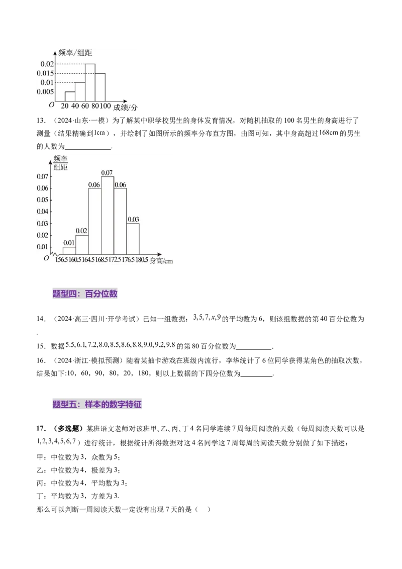 第01讲随机抽样、统计图表、用样本估计总体（八大题型）（练习）（原卷版）_2025年新高考资料_一轮复习_2025年高考数学一轮复习讲练测（新教材新高考，含2024高考真题）