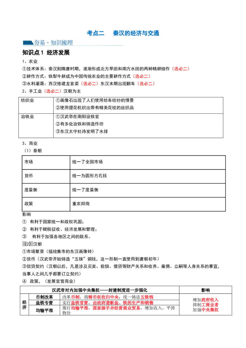 第03讲秦汉统一多民族封建国家的建立与巩固（讲义）（原卷版）_07高考历史_2024年新高考资料_1.2024一轮复习_2024年高考历史一轮复习讲练测（新教材新高考）