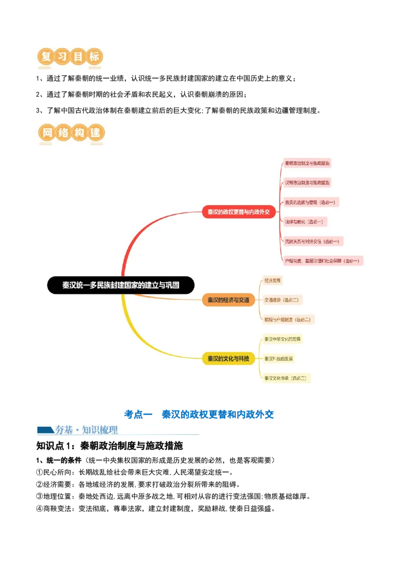 第03讲秦汉统一多民族封建国家的建立与巩固（讲义）（原卷版）_07高考历史_2024年新高考资料_1.2024一轮复习_2024年高考历史一轮复习讲练测（新教材新高考）