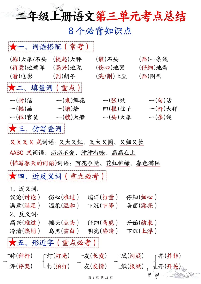 二年级上册语文1-8单元考点默写答案(1)(1)_小学1-6年级常用的上册资源汇总_二年级上册资料(1)