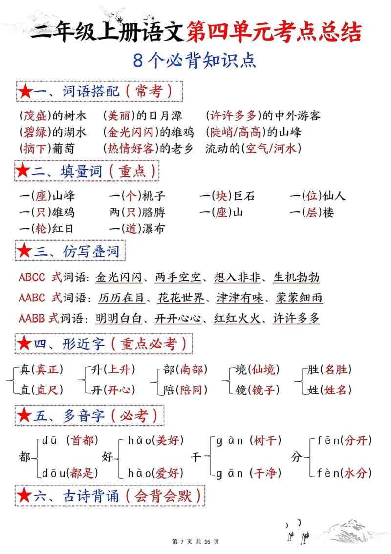 二年级上册语文1-8单元考点默写答案(1)(1)_小学1-6年级常用的上册资源汇总_二年级上册资料(1)