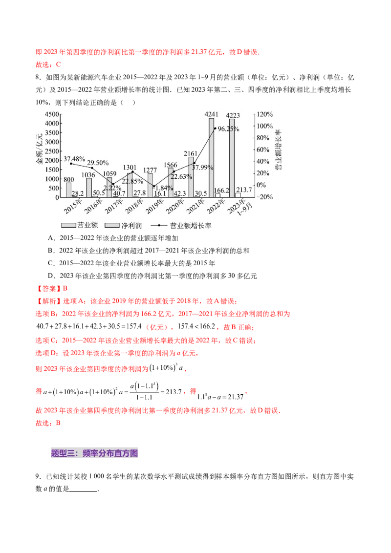 第01讲随机抽样、统计图表、用样本估计总体（八大题型）（练习）（解析版）_2025年新高考资料_一轮复习_2025年高考数学一轮复习讲练测（新教材新高考，含2024高考真题）