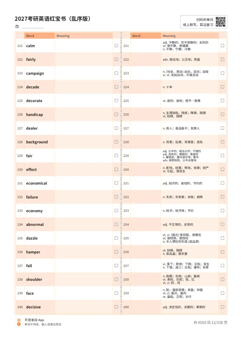 2027考研英语红宝书（乱序版）A4默写版_27考研真题_考研英语一、二真题+解析（1994-2026）_03.红宝书_默写本(含正序、乱序、中英对照版)_乱序版-对照中+英默写