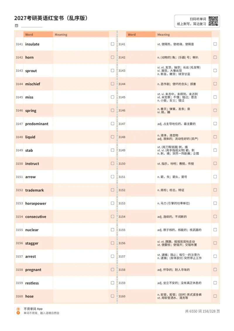 2027考研英语红宝书（乱序版）A4默写版_27考研真题_考研英语一、二真题+解析（1994-2026）_03.红宝书_默写本(含正序、乱序、中英对照版)_乱序版-对照中+英默写