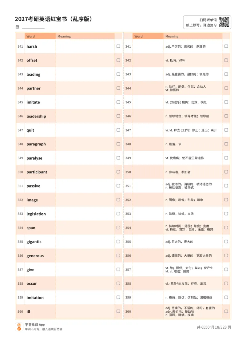 2027考研英语红宝书（乱序版）A4默写版_27考研真题_考研英语一、二真题+解析（1994-2026）_03.红宝书_默写本(含正序、乱序、中英对照版)_乱序版-对照中+英默写