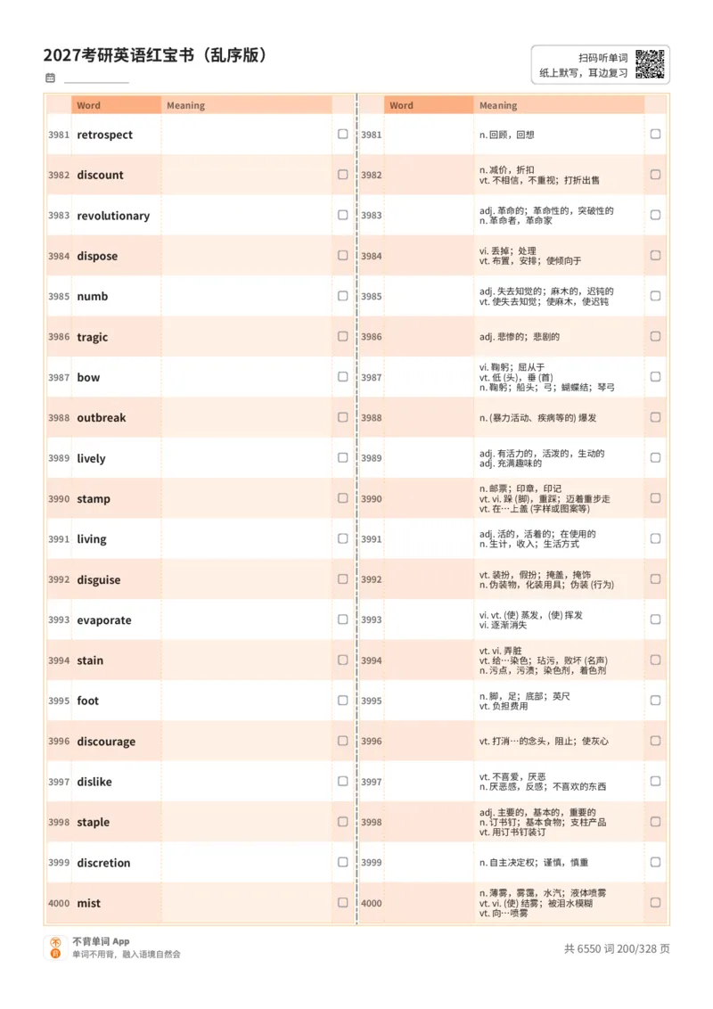 2027考研英语红宝书（乱序版）A4默写版_27考研真题_考研英语一、二真题+解析（1994-2026）_03.红宝书_默写本(含正序、乱序、中英对照版)_乱序版-对照中+英默写
