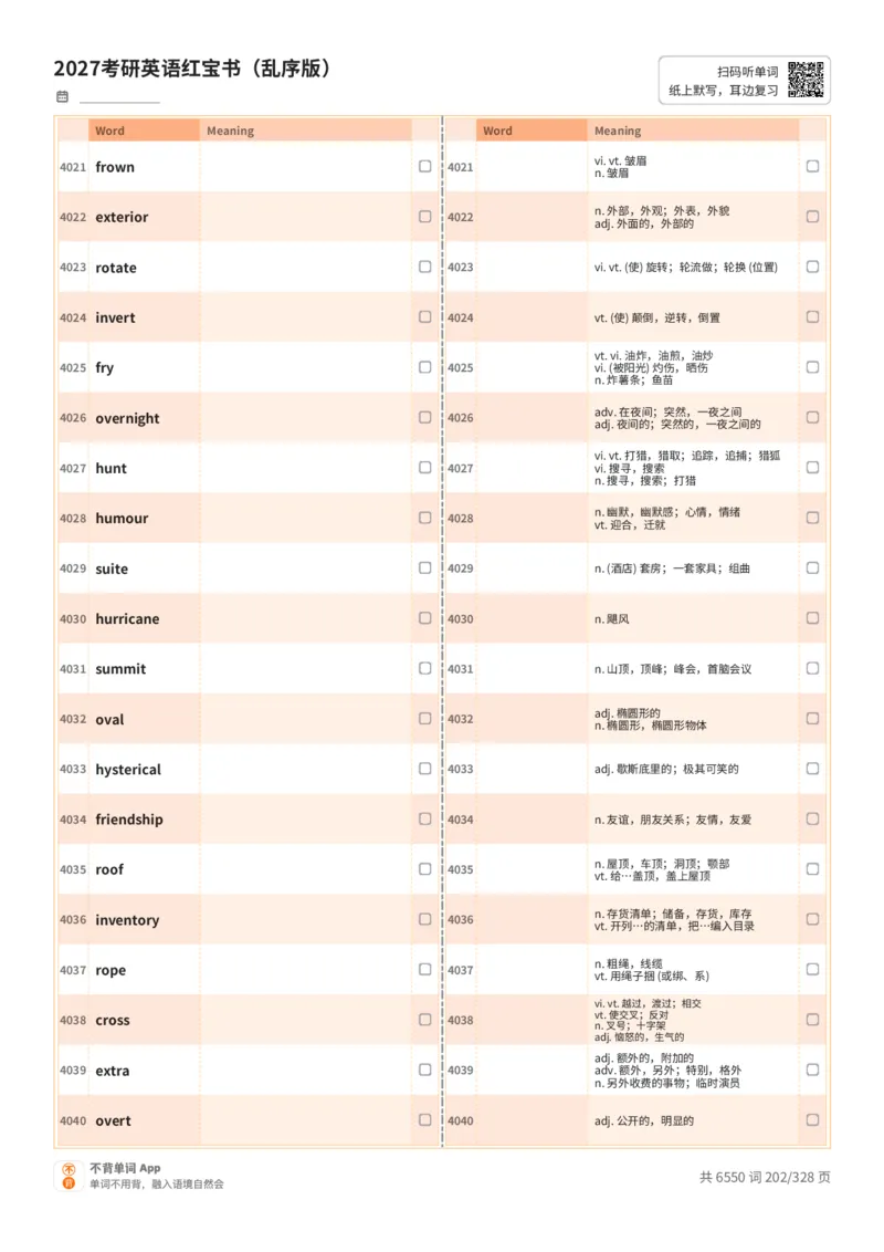 2027考研英语红宝书（乱序版）A4默写版_27考研真题_考研英语一、二真题+解析（1994-2026）_03.红宝书_默写本(含正序、乱序、中英对照版)_乱序版-对照中+英默写