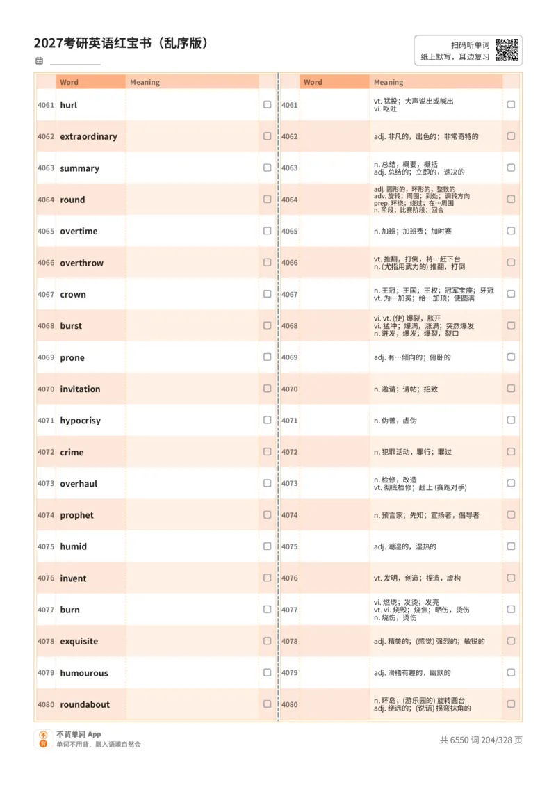 2027考研英语红宝书（乱序版）A4默写版_27考研真题_考研英语一、二真题+解析（1994-2026）_03.红宝书_默写本(含正序、乱序、中英对照版)_乱序版-对照中+英默写