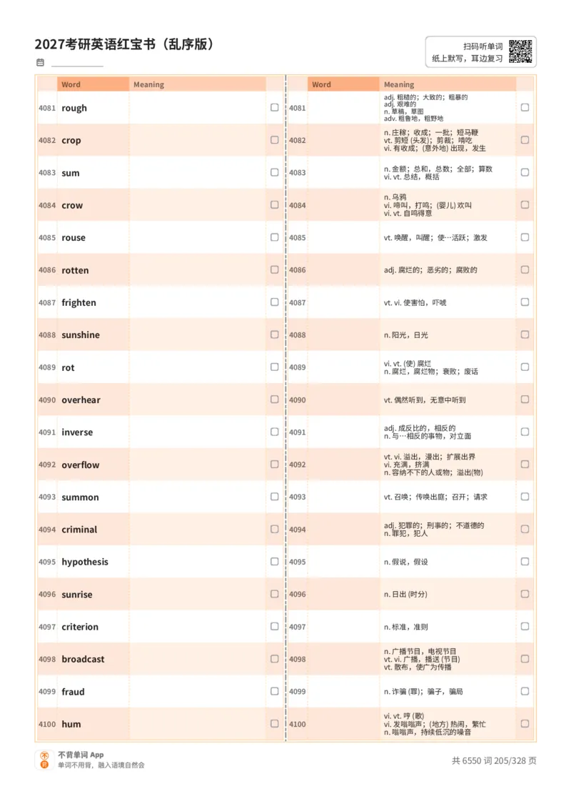 2027考研英语红宝书（乱序版）A4默写版_27考研真题_考研英语一、二真题+解析（1994-2026）_03.红宝书_默写本(含正序、乱序、中英对照版)_乱序版-对照中+英默写