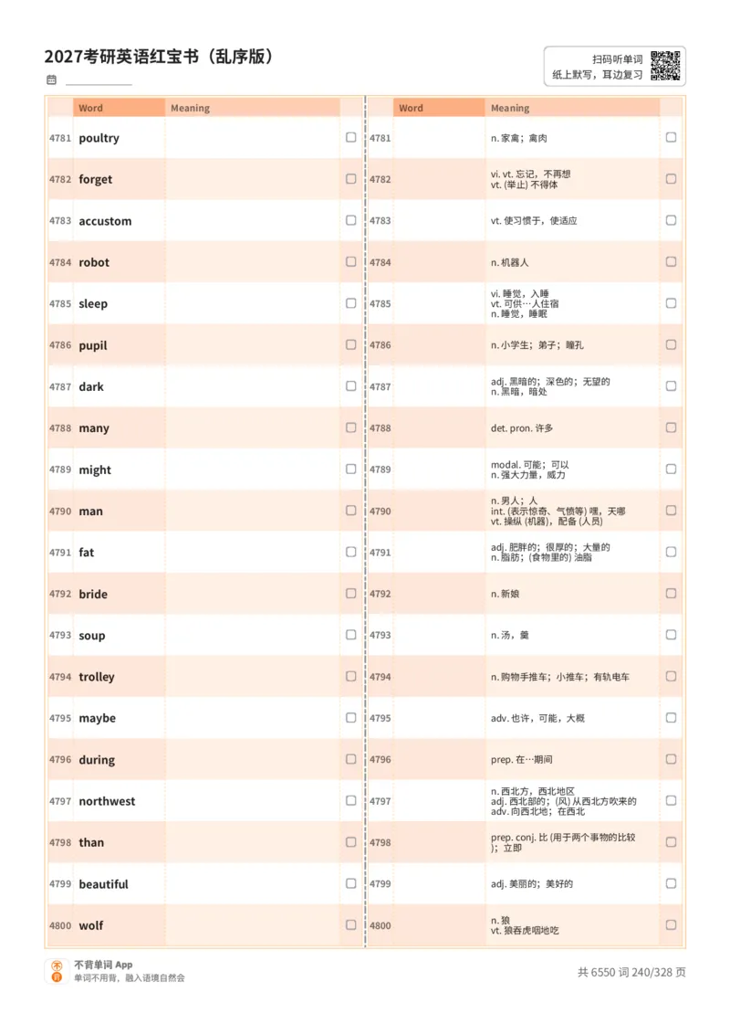 2027考研英语红宝书（乱序版）A4默写版_27考研真题_考研英语一、二真题+解析（1994-2026）_03.红宝书_默写本(含正序、乱序、中英对照版)_乱序版-对照中+英默写