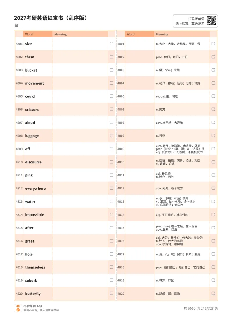 2027考研英语红宝书（乱序版）A4默写版_27考研真题_考研英语一、二真题+解析（1994-2026）_03.红宝书_默写本(含正序、乱序、中英对照版)_乱序版-对照中+英默写