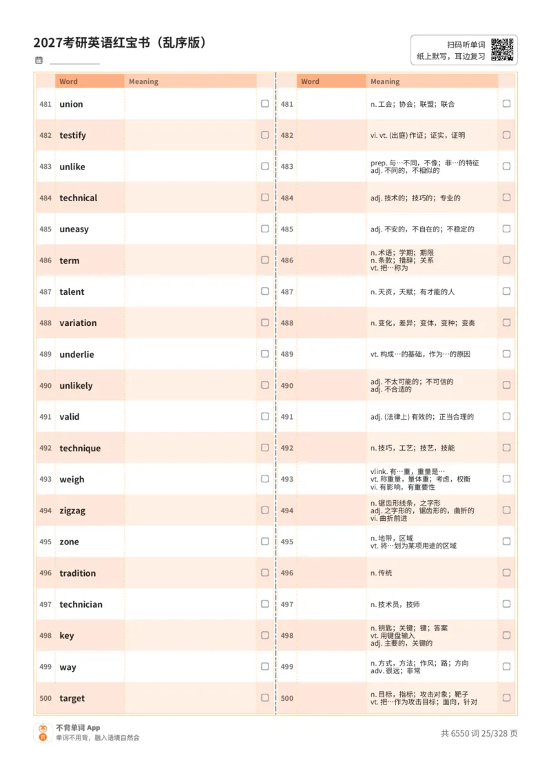 2027考研英语红宝书（乱序版）A4默写版_27考研真题_考研英语一、二真题+解析（1994-2026）_03.红宝书_默写本(含正序、乱序、中英对照版)_乱序版-对照中+英默写