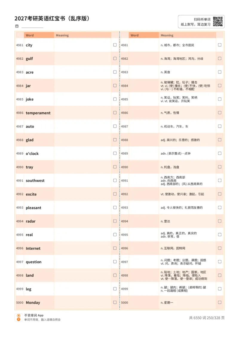 2027考研英语红宝书（乱序版）A4默写版_27考研真题_考研英语一、二真题+解析（1994-2026）_03.红宝书_默写本(含正序、乱序、中英对照版)_乱序版-对照中+英默写