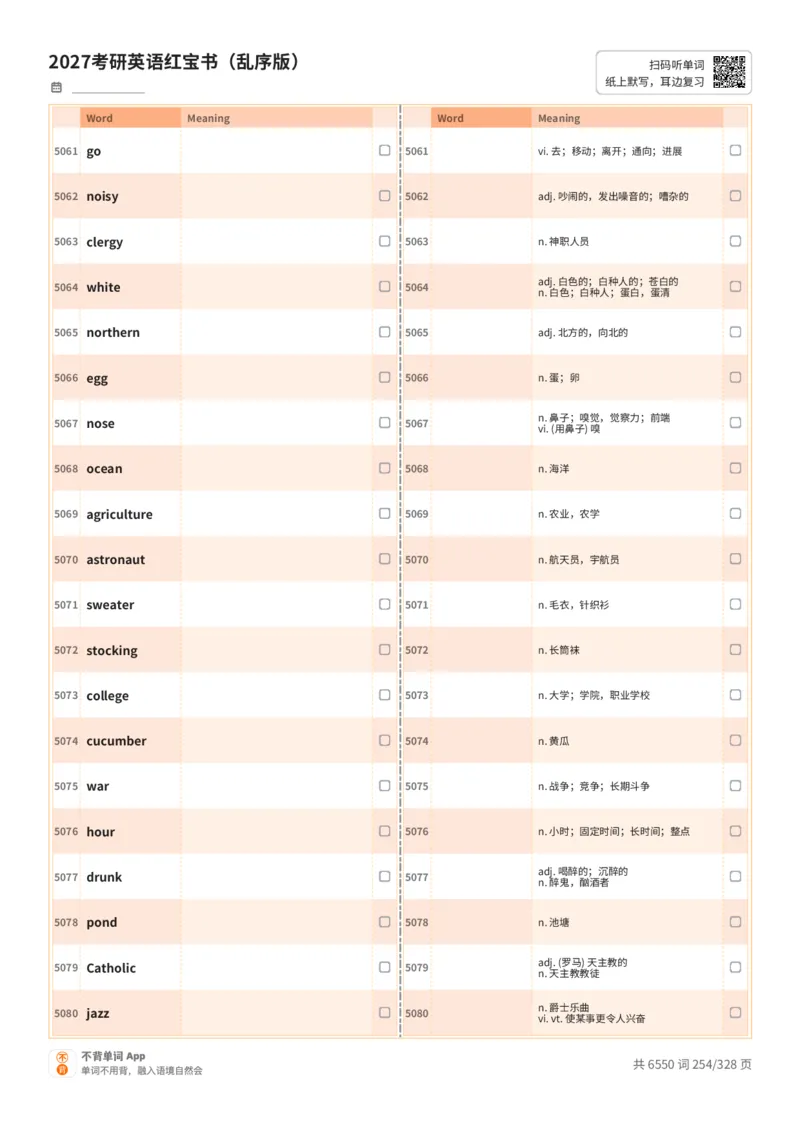 2027考研英语红宝书（乱序版）A4默写版_27考研真题_考研英语一、二真题+解析（1994-2026）_03.红宝书_默写本(含正序、乱序、中英对照版)_乱序版-对照中+英默写