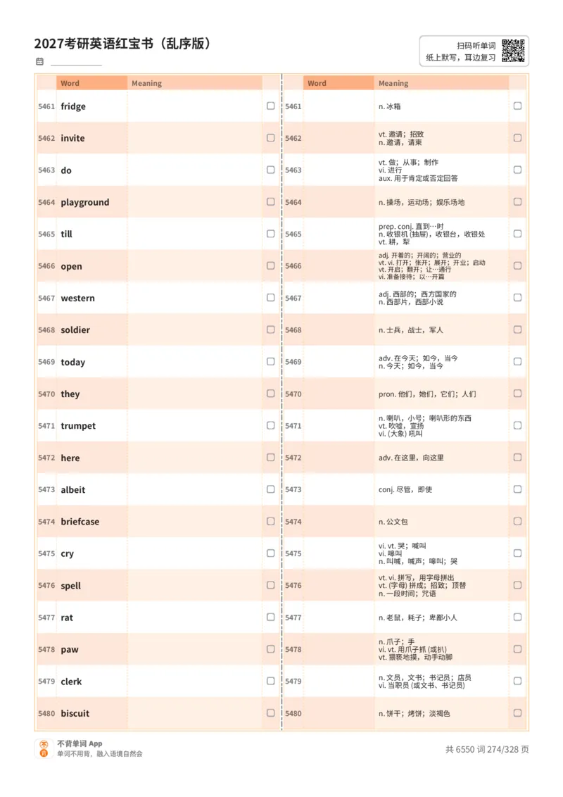 2027考研英语红宝书（乱序版）A4默写版_27考研真题_考研英语一、二真题+解析（1994-2026）_03.红宝书_默写本(含正序、乱序、中英对照版)_乱序版-对照中+英默写