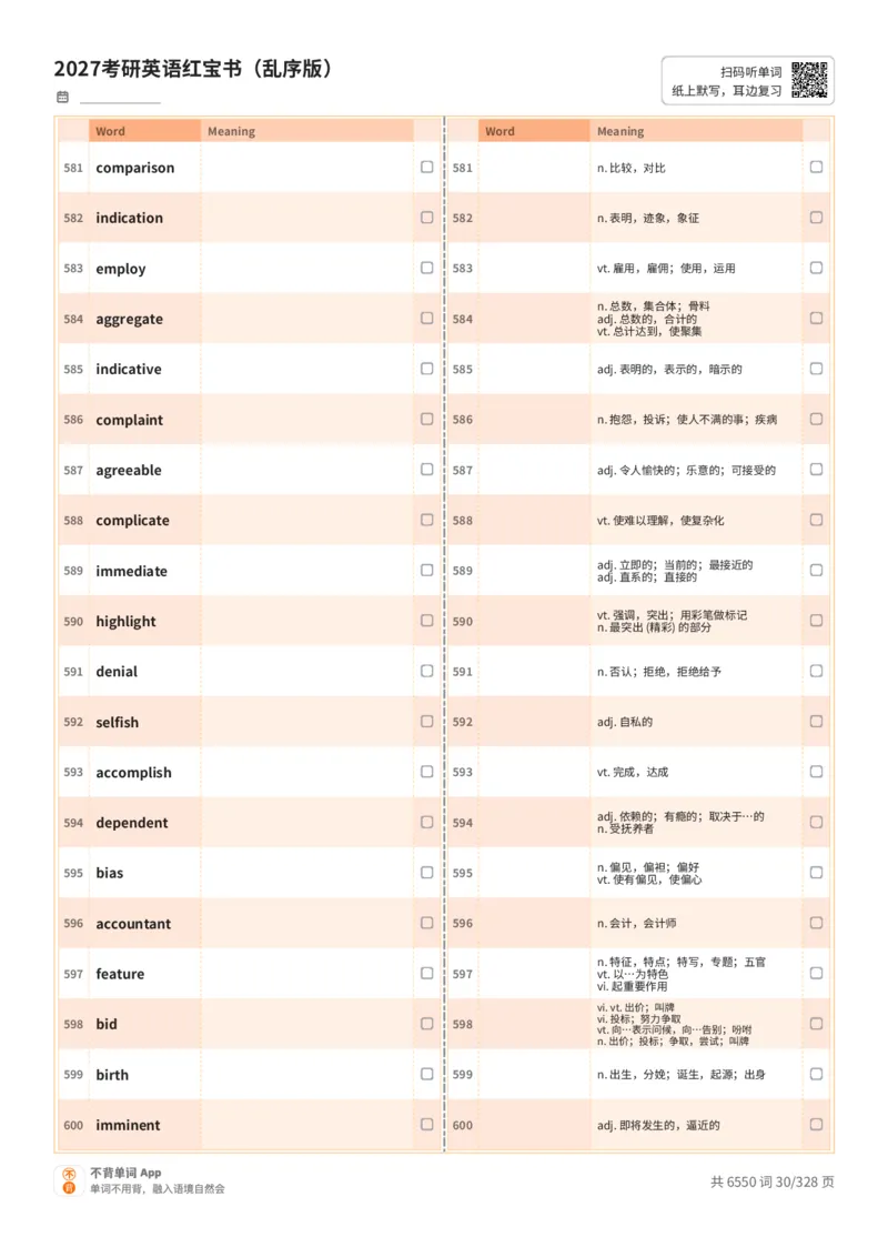 2027考研英语红宝书（乱序版）A4默写版_27考研真题_考研英语一、二真题+解析（1994-2026）_03.红宝书_默写本(含正序、乱序、中英对照版)_乱序版-对照中+英默写