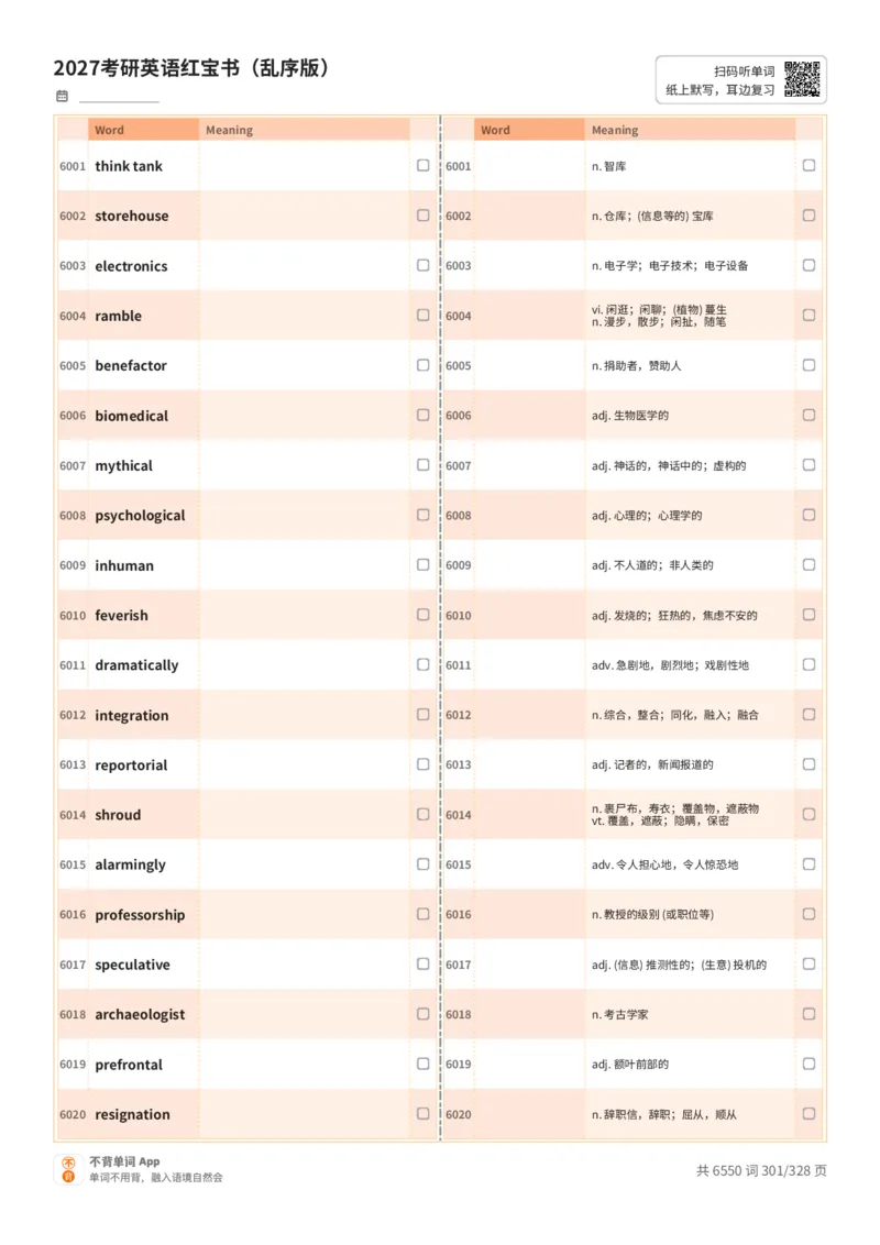2027考研英语红宝书（乱序版）A4默写版_27考研真题_考研英语一、二真题+解析（1994-2026）_03.红宝书_默写本(含正序、乱序、中英对照版)_乱序版-对照中+英默写