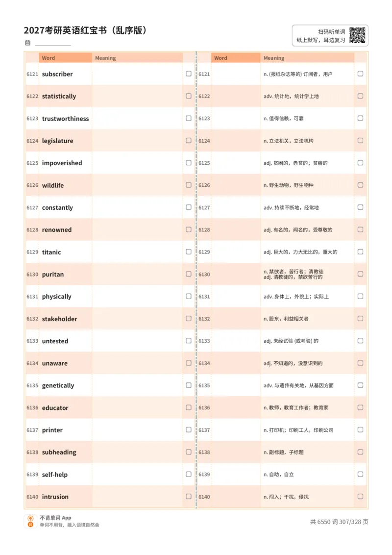 2027考研英语红宝书（乱序版）A4默写版_27考研真题_考研英语一、二真题+解析（1994-2026）_03.红宝书_默写本(含正序、乱序、中英对照版)_乱序版-对照中+英默写