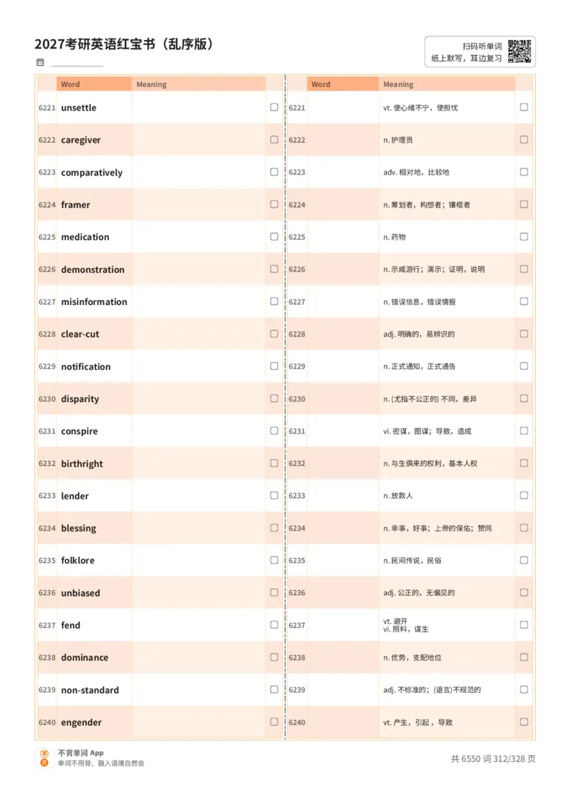 2027考研英语红宝书（乱序版）A4默写版_27考研真题_考研英语一、二真题+解析（1994-2026）_03.红宝书_默写本(含正序、乱序、中英对照版)_乱序版-对照中+英默写