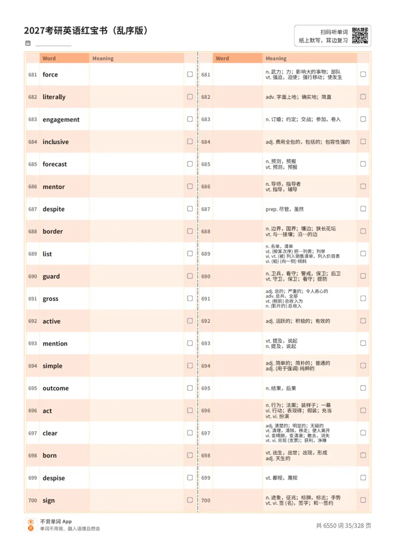 2027考研英语红宝书（乱序版）A4默写版_27考研真题_考研英语一、二真题+解析（1994-2026）_03.红宝书_默写本(含正序、乱序、中英对照版)_乱序版-对照中+英默写