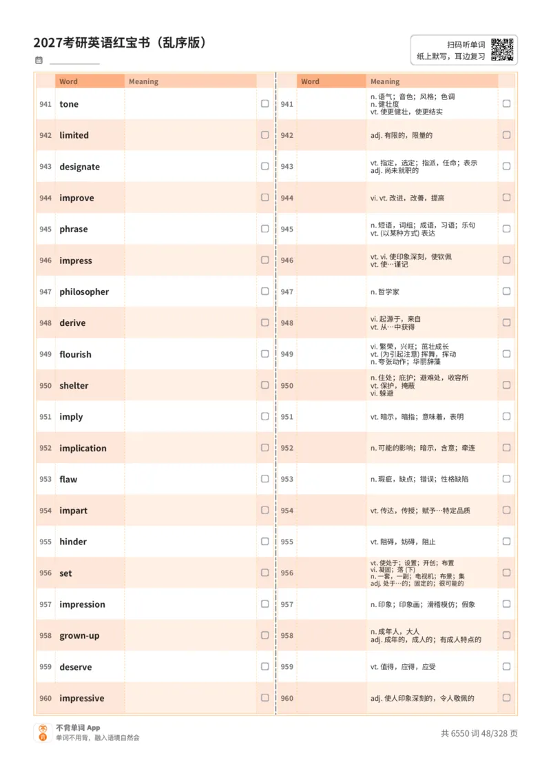 2027考研英语红宝书（乱序版）A4默写版_27考研真题_考研英语一、二真题+解析（1994-2026）_03.红宝书_默写本(含正序、乱序、中英对照版)_乱序版-对照中+英默写