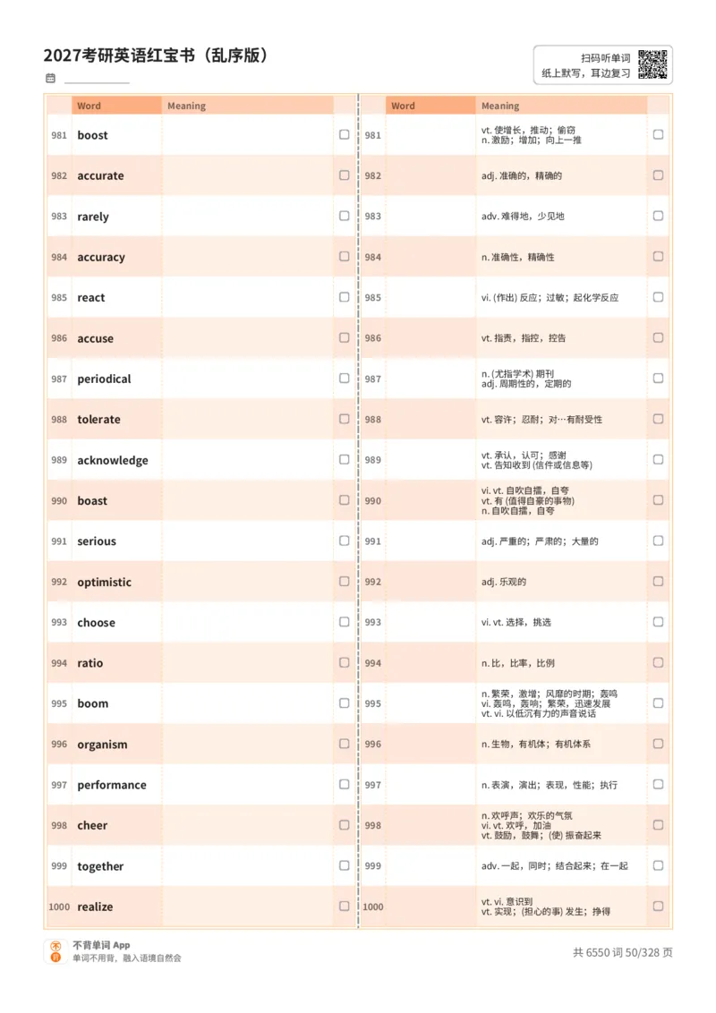 2027考研英语红宝书（乱序版）A4默写版_27考研真题_考研英语一、二真题+解析（1994-2026）_03.红宝书_默写本(含正序、乱序、中英对照版)_乱序版-对照中+英默写