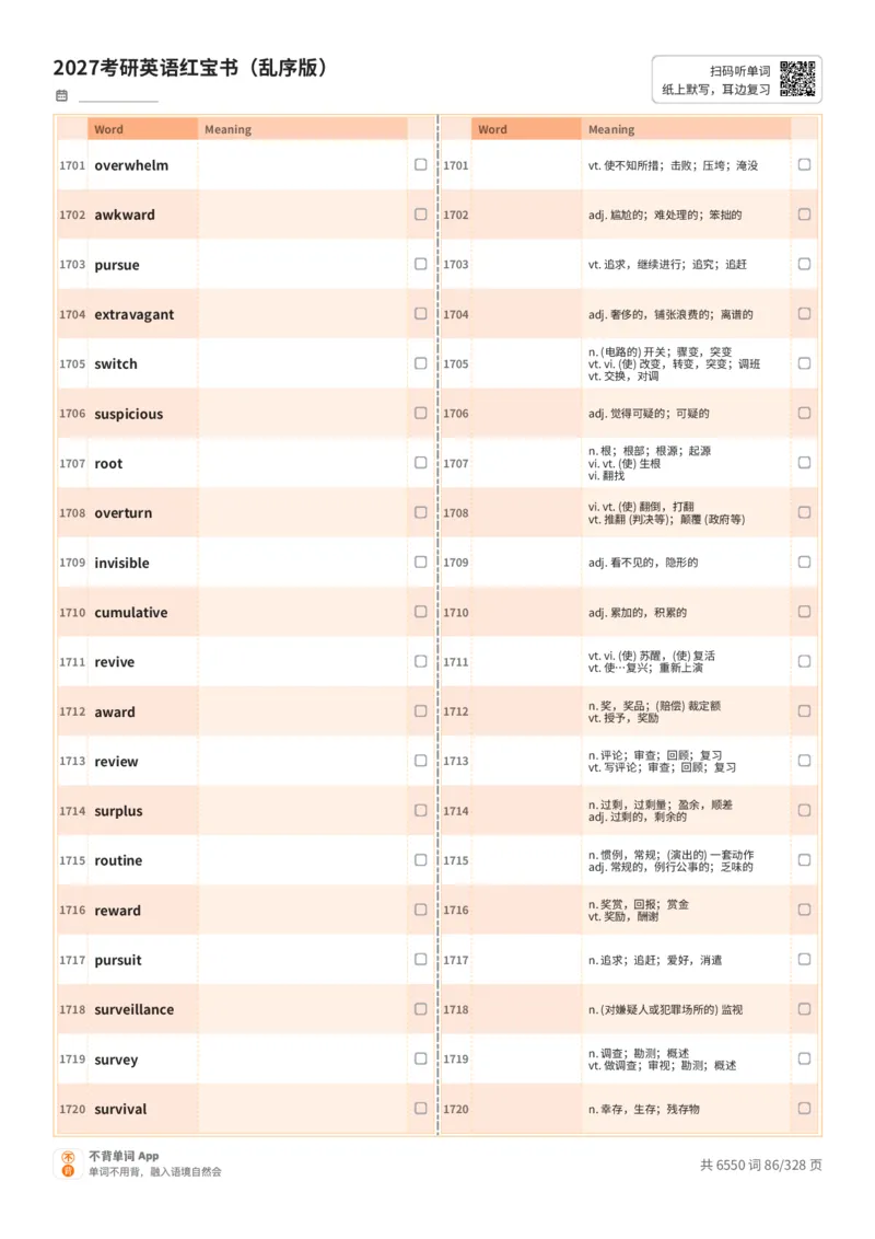 2027考研英语红宝书（乱序版）A4默写版_27考研真题_考研英语一、二真题+解析（1994-2026）_03.红宝书_默写本(含正序、乱序、中英对照版)_乱序版-对照中+英默写