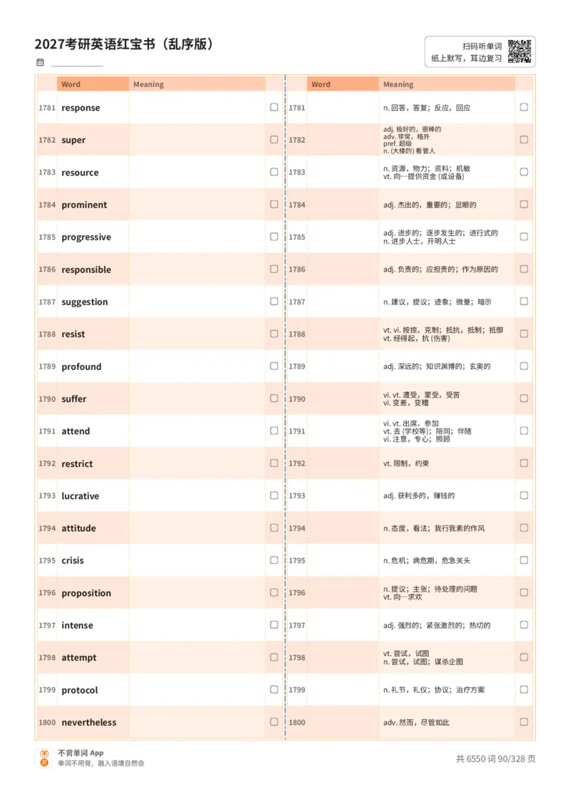 2027考研英语红宝书（乱序版）A4默写版_27考研真题_考研英语一、二真题+解析（1994-2026）_03.红宝书_默写本(含正序、乱序、中英对照版)_乱序版-对照中+英默写
