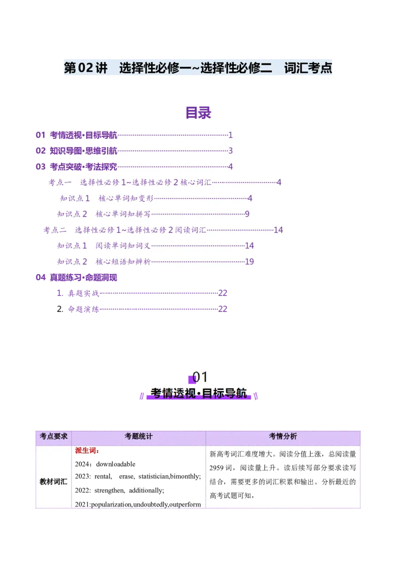 第02讲单词+短语（选择性必修一~选择性必修二）重点易考单词变形+词义辨析（讲义）（原卷版）_03高考英语_新高考复习资料_2025年新高考复习_词汇