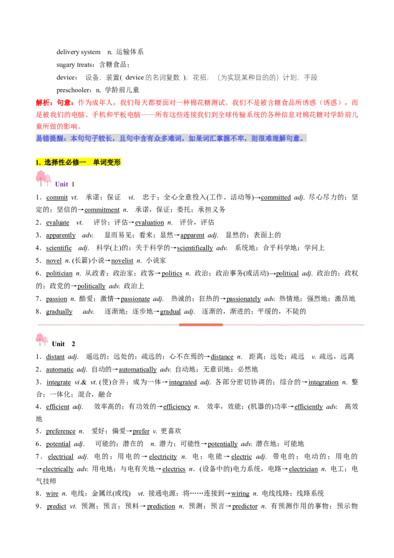 第02讲单词+短语（选择性必修一~选择性必修二）重点易考单词变形+词义辨析（讲义）（原卷版）_03高考英语_新高考复习资料_2025年新高考复习_词汇