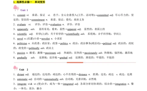 第02讲单词+短语（选择性必修一~选择性必修二）重点易考单词变形+词义辨析（讲义）（原卷版）_03高考英语_新高考复习资料_2025年新高考复习_词汇