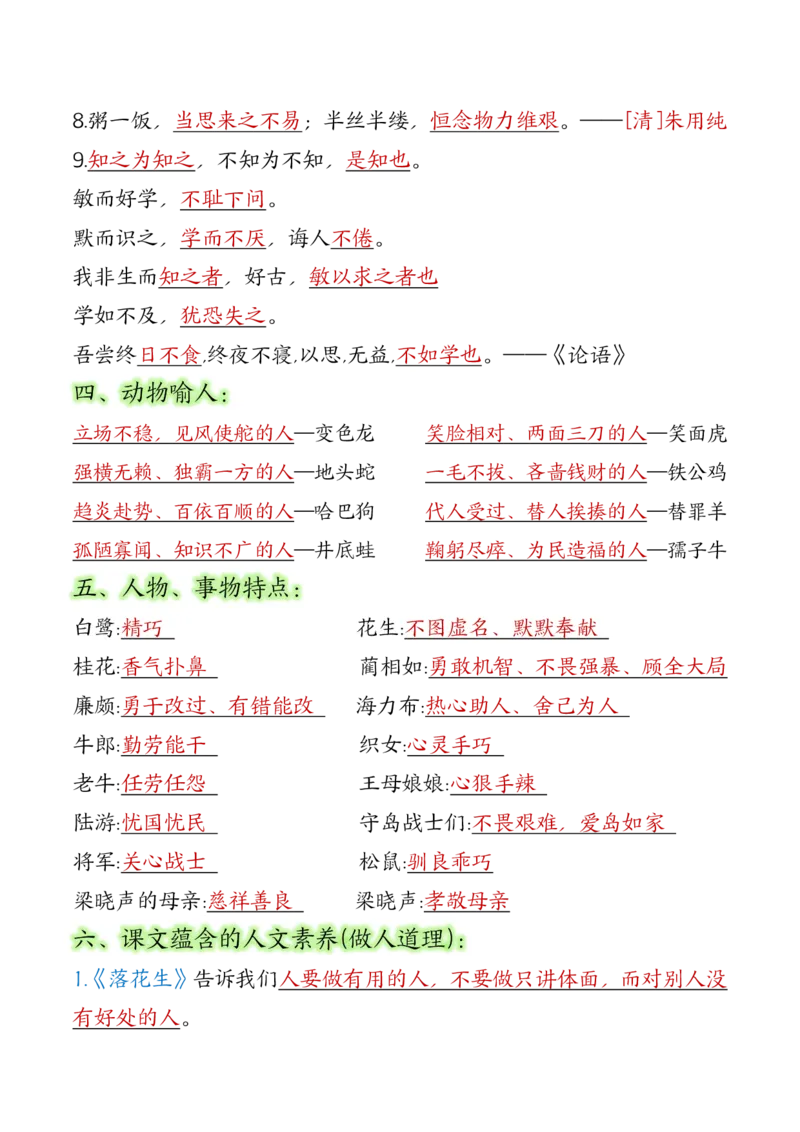 五年级上册语文全册重要知识点汇总(1)(1)_小学1-6年级常用的上册资源汇总_五年级上册资料(1)