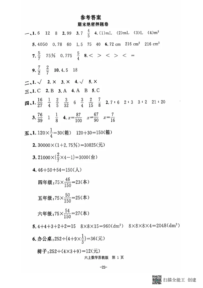 六年级期末数学苏教版_小学1-6年级常用的上册资源汇总_六年级上册资料(1)
