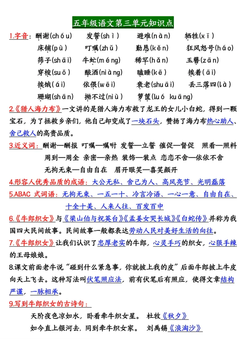 五年级上册语文期中高频考点整理归纳(1)_小学1-6年级常用的上册资源汇总_五年级上册资料(1)