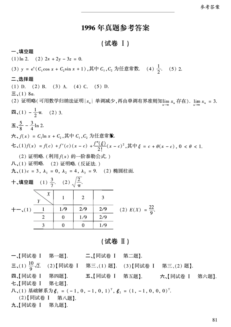 合集1987-2009年考研数学一真题答案速查公众号：西米研考_27考研真题_考研数学一、二、三历年真题+考研数学资料（1994-2026）_考研数学真题（1987-2026）_考研数学历年真题（1987-2024）