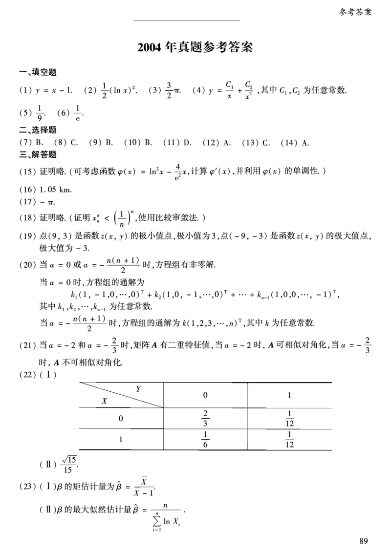 合集1987-2009年考研数学一真题答案速查公众号：西米研考_27考研真题_考研数学一、二、三历年真题+考研数学资料（1994-2026）_考研数学真题（1987-2026）_考研数学历年真题（1987-2024）