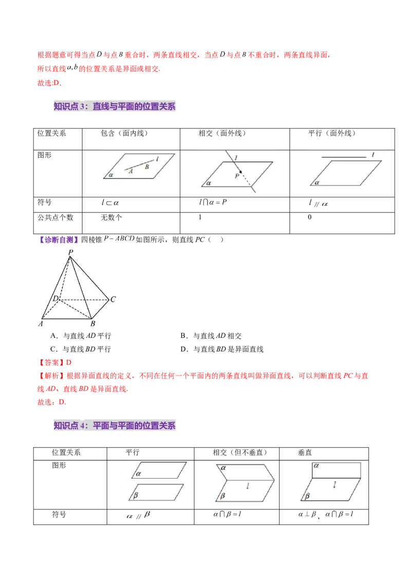 第02讲空间点、直线、平面之间的位置关系（六大题型）（讲义）（解析版）_2025年新高考资料_一轮复习_2025年高考数学一轮复习讲练测（新教材新高考，含2024高考真题）