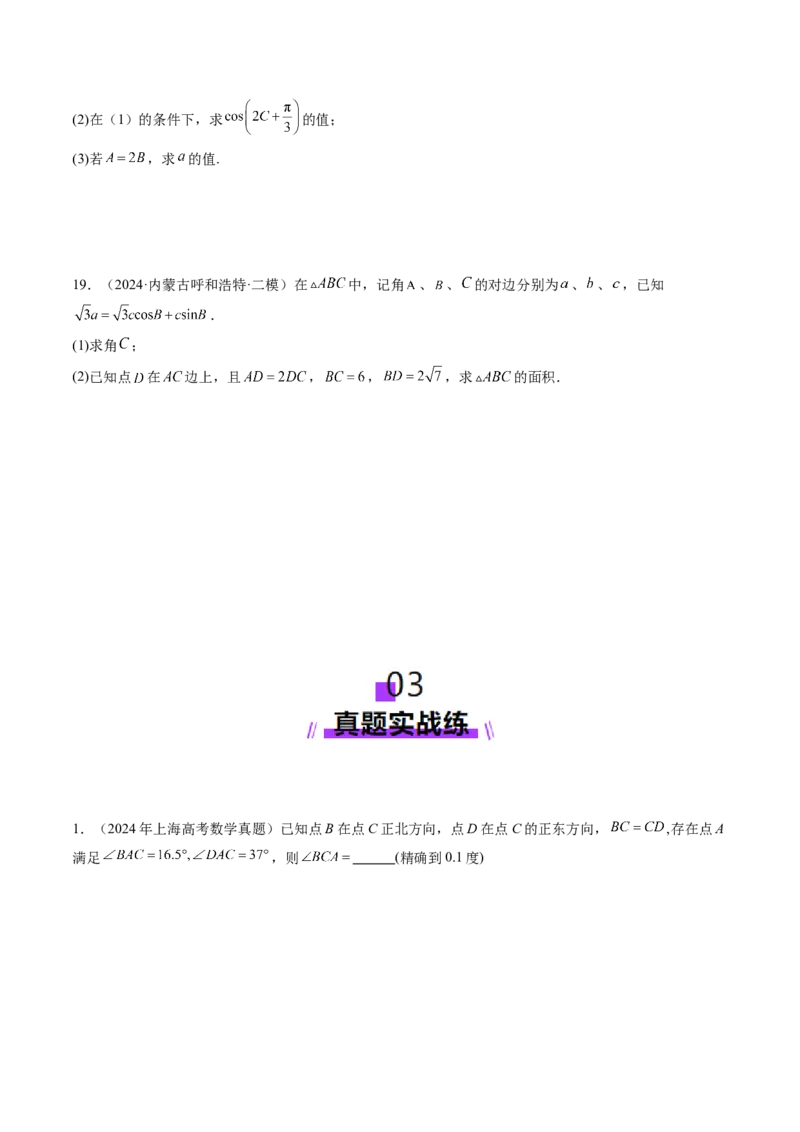 第04讲解三角形（九大题型）（练习）（原卷版）_2025年新高考资料_一轮复习_2025年高考数学一轮复习讲练测（新教材新高考，含2024高考真题）_第四章三角函数与解三角形