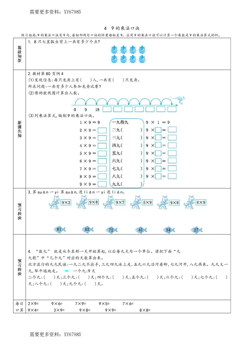 二年级上册数学预习单_满分资料专属(1)_小学1-6年级常用的上册资源汇总_二年级上册资料(1)