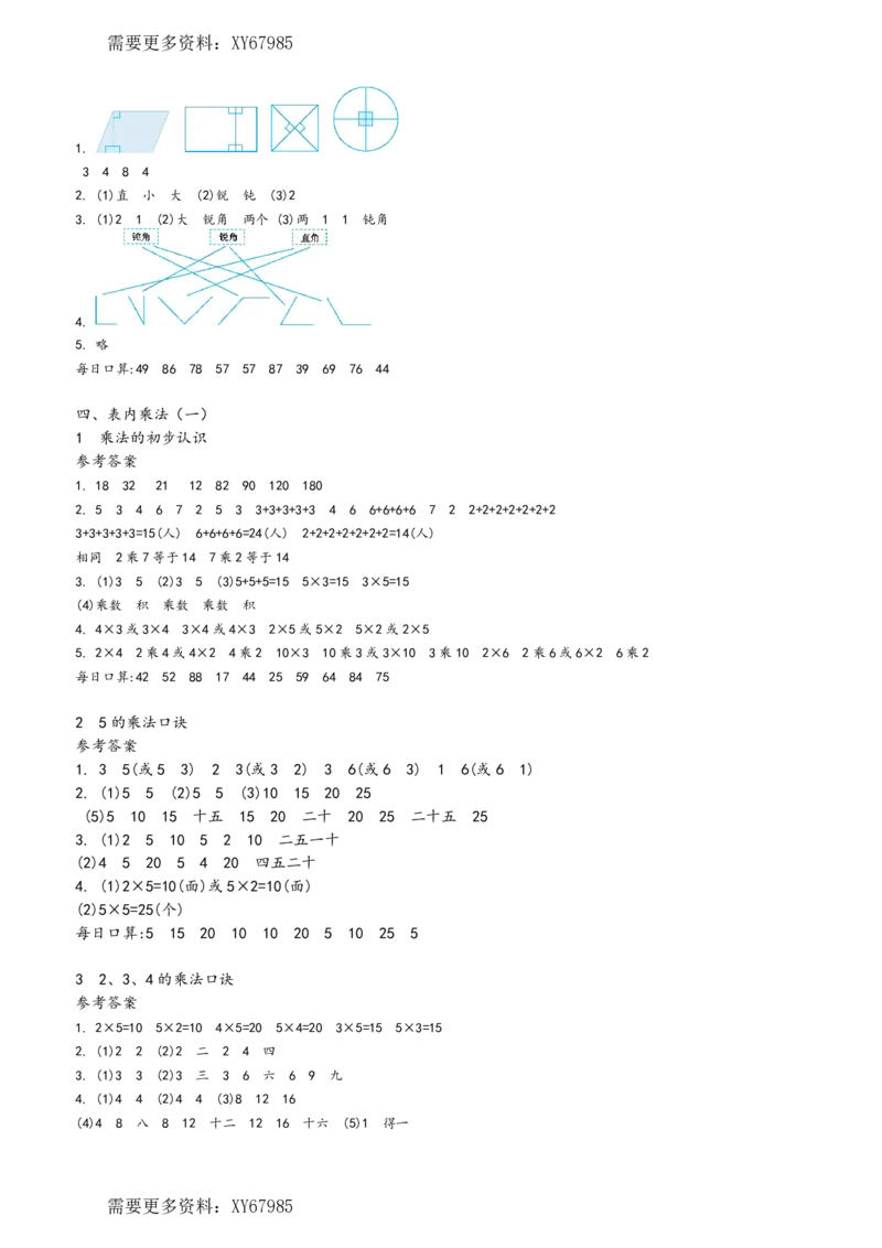 二年级上册数学预习单_满分资料专属(1)_小学1-6年级常用的上册资源汇总_二年级上册资料(1)