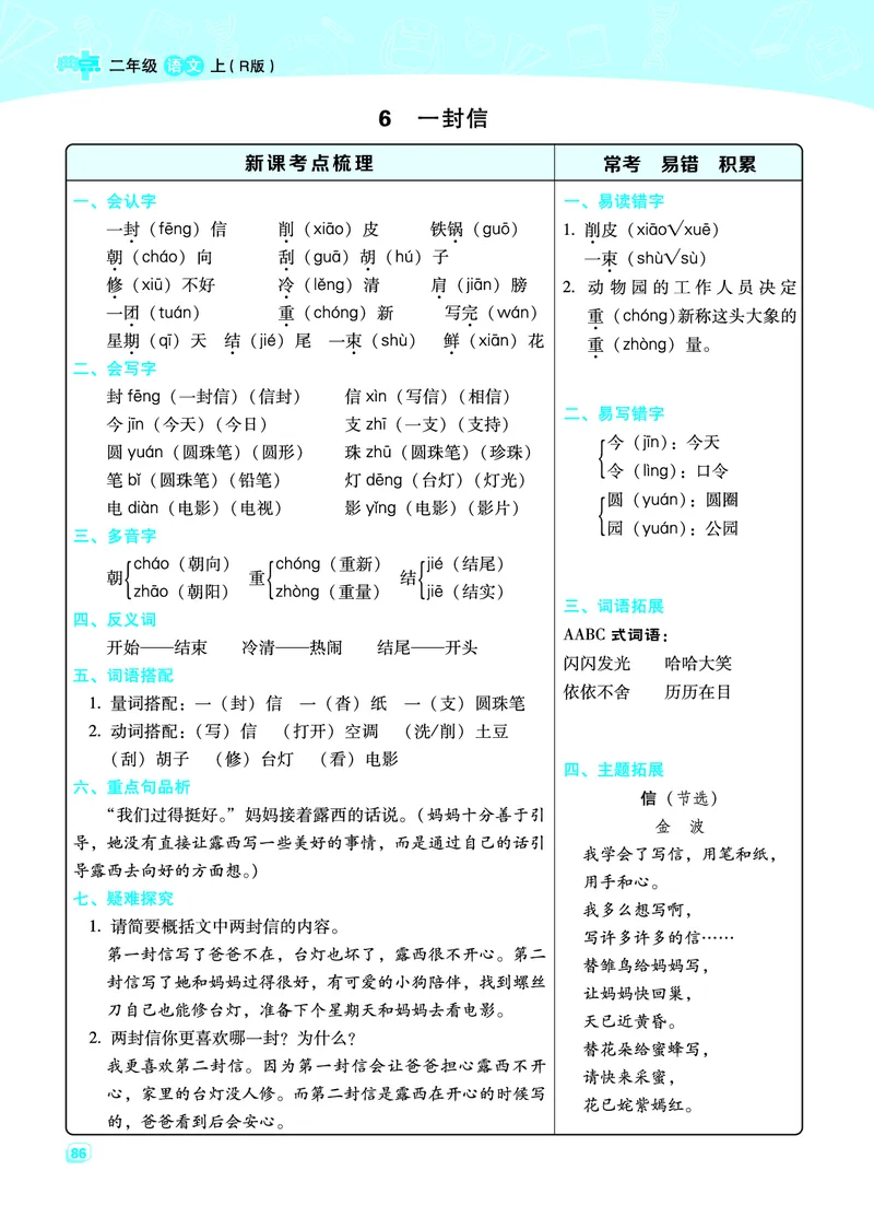 二（上）语文名师规划每一课重考点梳理（全册）(1)(1)_小学1-6年级常用的上册资源汇总_二年级上册资料(1)