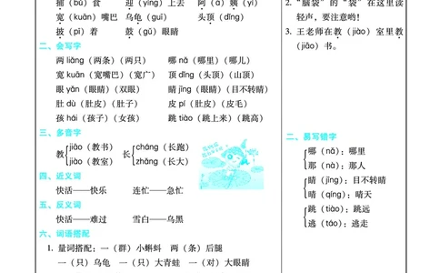 二（上）语文名师规划每一课重考点梳理（全册）(1)(1)_小学1-6年级常用的上册资源汇总_二年级上册资料(1)