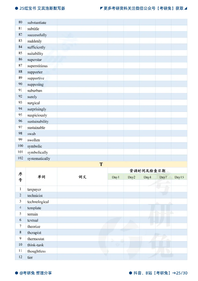 2025考研红宝书默写本-超纲词_27考研真题_考研英语一、二真题+解析（1994-2026）_考研词汇默写本合集_红宝书默写本