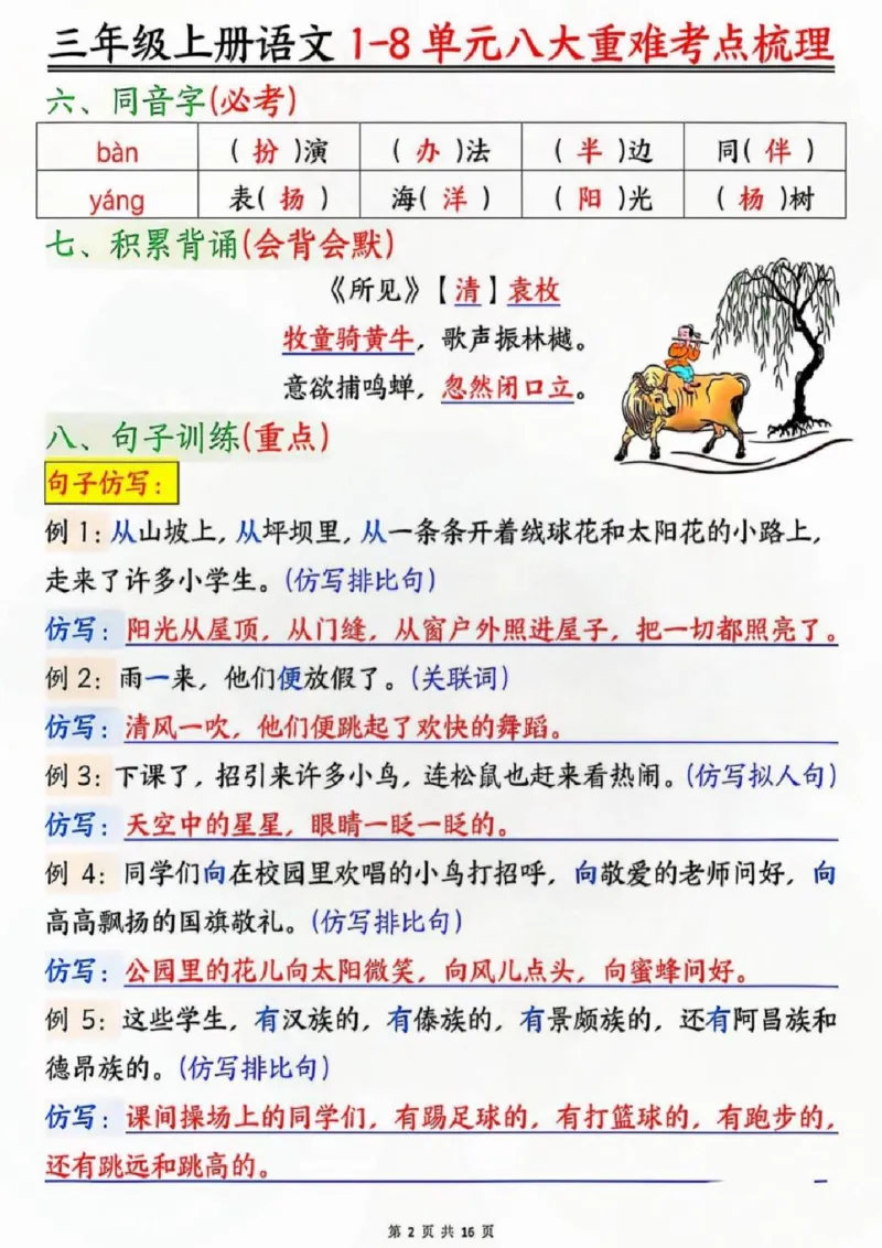三年级上册语文八大重难考点梳理_小学1-6年级常用的上册资源汇总_三年级上册资料(1)