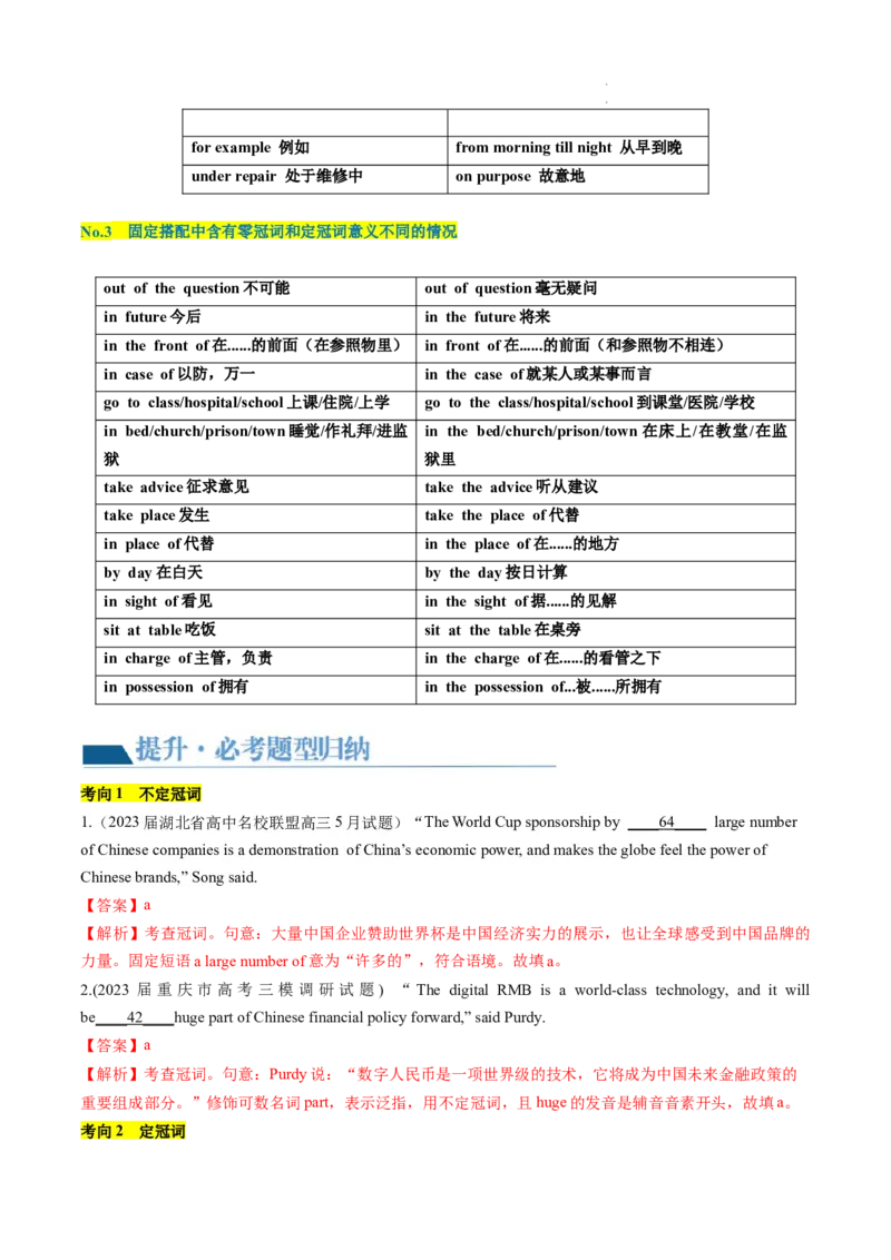 第02讲冠词（讲义）-2024年高考英语一轮复习讲练测（新教材新高考）（解析版）_03高考英语_新高考复习资料_2024年新高考资料_一轮复习资料_第一部分语法